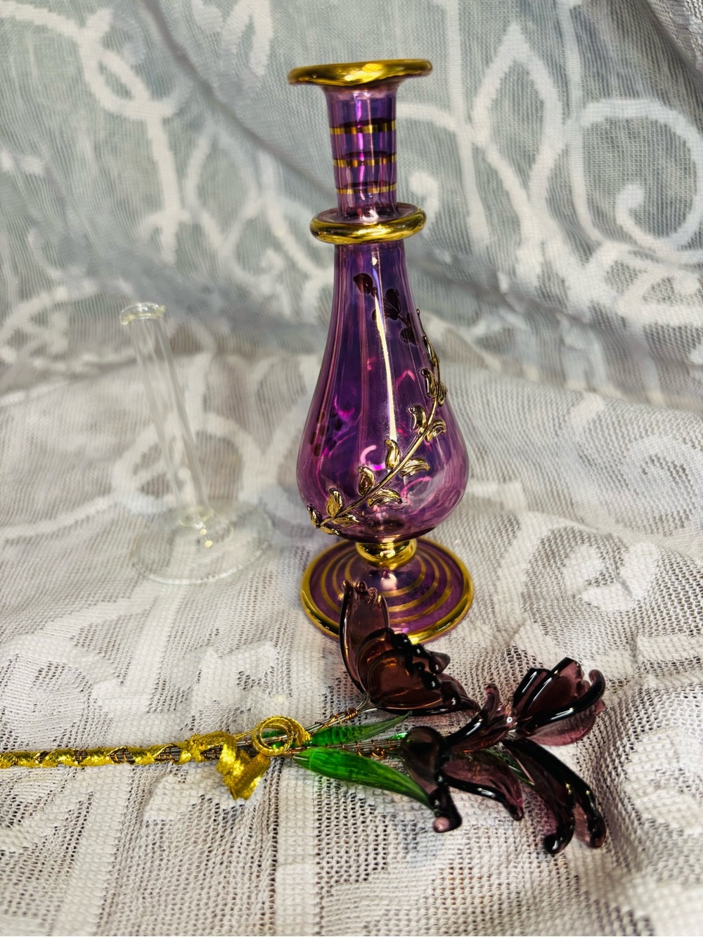 Egyptian Crystal Flowers & Vase - Picture 5 of 7